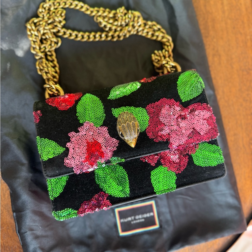 Kurt Geiger Black Floral Sequin Mini Bag